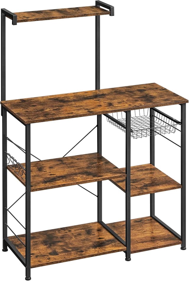 Detalle de VASAGLE Scaffale da Cucina KKS35X con supporto per forno a microonde, mobile mobile 40 x 90 x 134 cm marrone vintage e nero