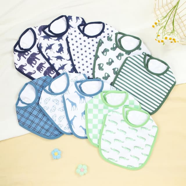 Detalle de Hakochia Waterproof Baby Bibs (4-Layer Cotton) with Adjustable Snaps, 10-Pack for 0–12 Months