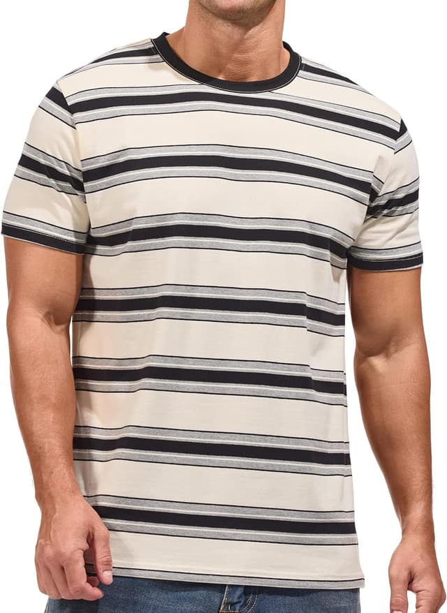 Thumbnail 6 de VEIISAR gestreiftes Herren-T-Shirt mit 95% Baumwolle & 5% Elasthan – casual & bequem (Größen S–3XL)