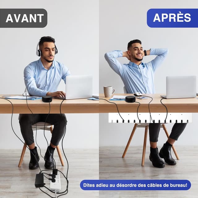 Detalle 2 de HOMMAND Chemins de câbles sous le bureau (lot de 2) : gestion et rangement des câbles