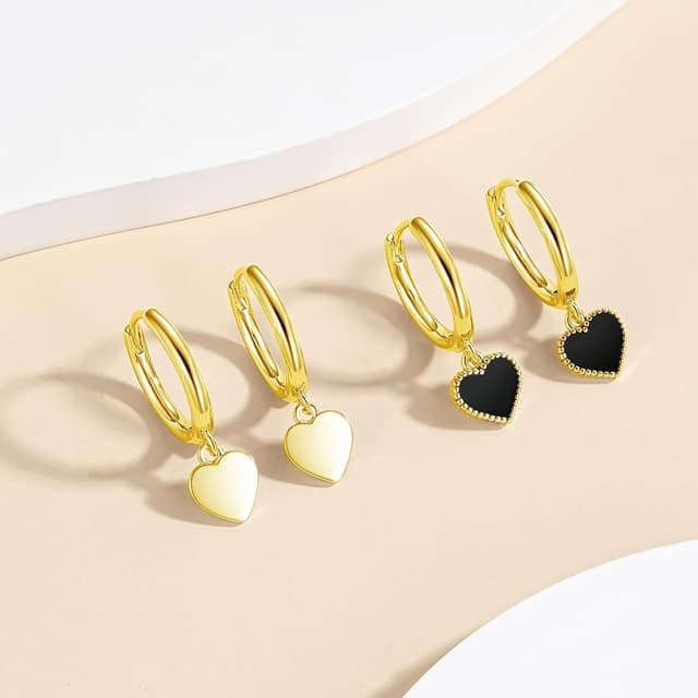 Detalle de Cangall Ohrringe Silber 925 mit Herz-Anhänger – 2 Paar Creolen, hängend (hypoallergen)