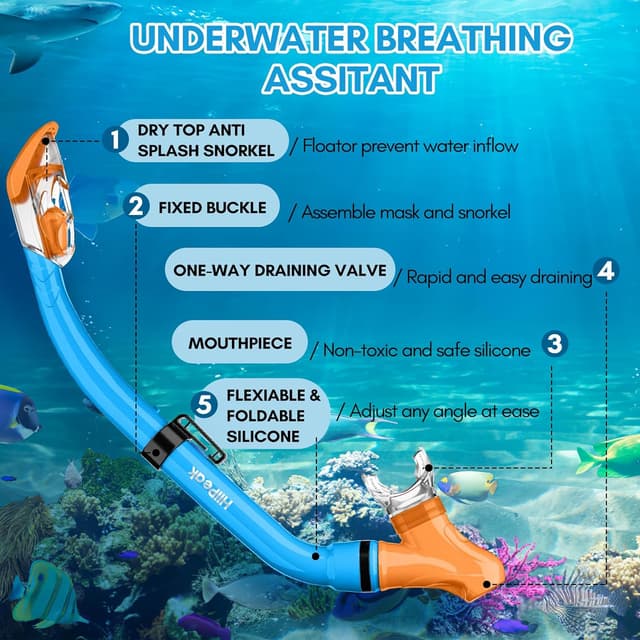 Detalle de HiiPeak Kids snorkel set for dry breathing