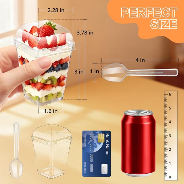 Detalle 2 de 5oz Plastic Dessert Cups with Lids and Spoons (Clear Parfait Cups, 20-Pack)