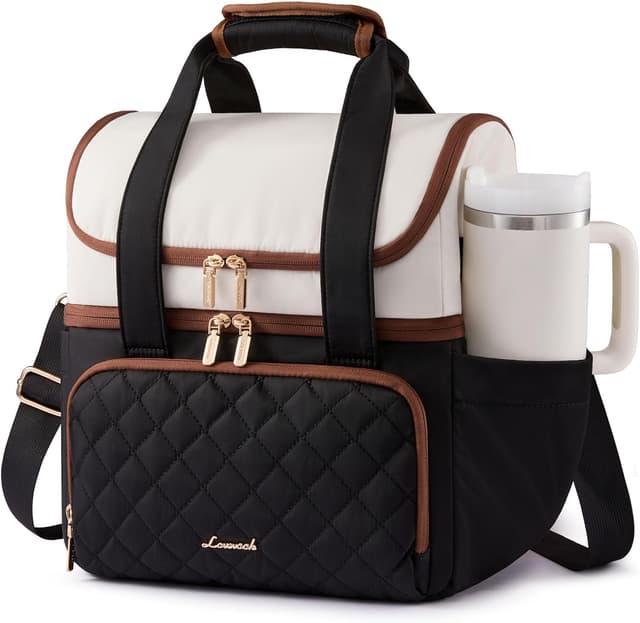 Detalle de LOVEVOOK Large 15L Insulated Lunch Bag with Double Deck, Cup Holder & Leakproof PEVA Liner