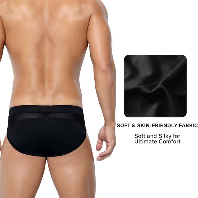 Detalle de Mauro Kane men’s ice silk briefs mesh low rise multipack (3 pack)