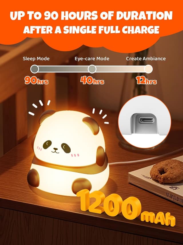 Detalle de Smiling Shark Mignon LED Veilleuse enfant Panda tactile rechargeable 3 niveaux + RGB