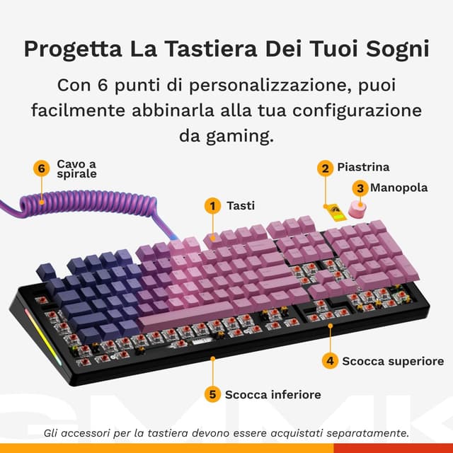 Detalle de GLORIOUS Gaming GMMK 3 tastiera gaming meccanica full size personalizzabile (hot swap, QWERTY americano)