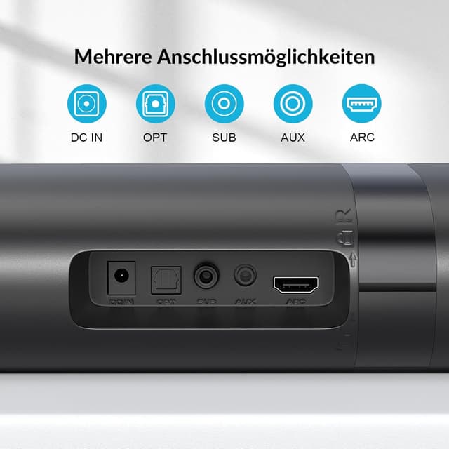 Detalle 2 de Yinet-EU Soundbar mit Subwoofer (120 W) – abnehmbare 2-in-1 Soundbar, 3 EQ-Modi, Bluetooth 5.3/ARC/Opt/AUX für TV, PC, Gaming