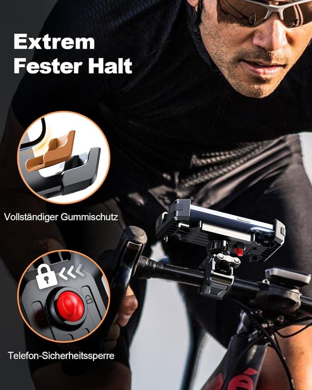 Detalle de CIRYCASE Handyhalterung Fahrrad: 360° drehbar, Anti-Vibration & werkzeuglose Lenkerklemme für 4,7–6,8 Zoll