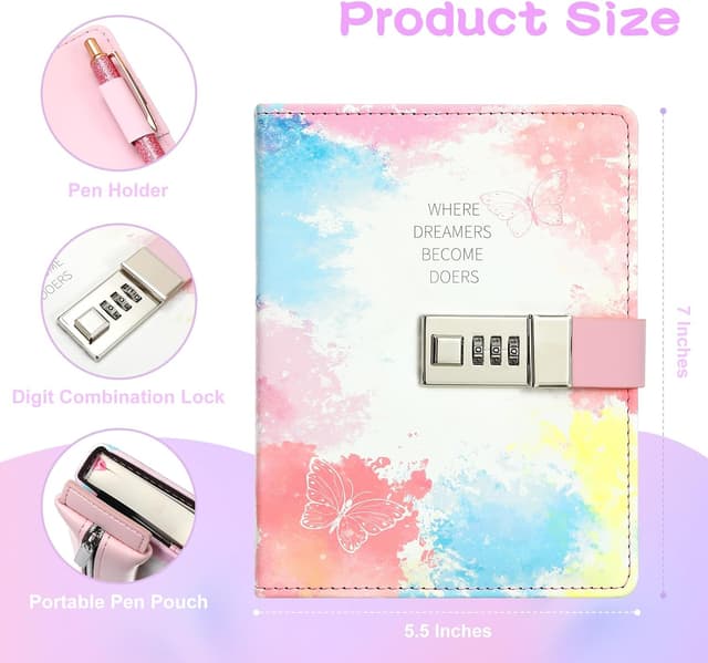 Thumbnail 1 de JIALILI Diary with Lock for Girls 8 12