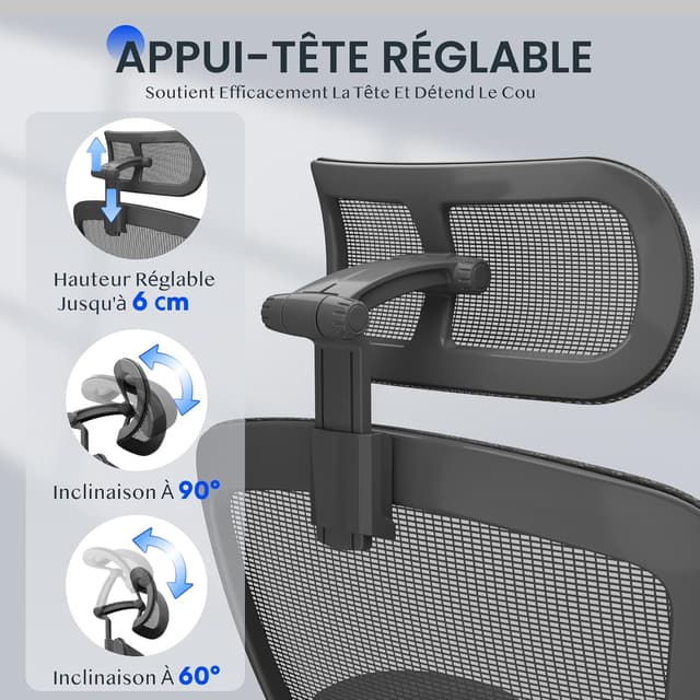 Detalle 2 de FLEXISPOT Chaise de Bureau Ergonomique 150 kg đș