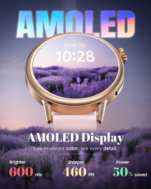 Detalle de TOOBUR Petite Smart Watch for Women (37mm) – Pink AOMLED AMOLED fitness tracker with Bluetooth notifications