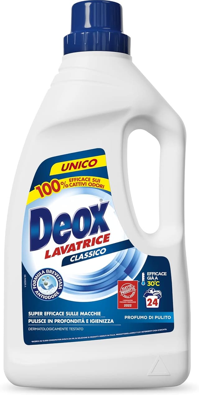 Detalle de Deox Classico Detersivo Lavatrice Liquido Antiodore, 144 lavaggi (1200 ml x 6 confezioni)