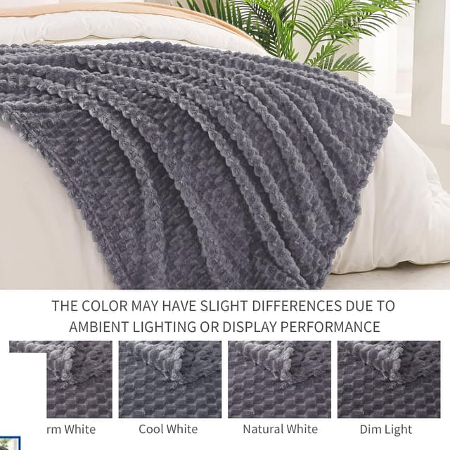 Detalle de Plaid/polaire flanelle gris foncé 230 x 270 cm – couverture douce et moelleuse pour canapé et lit léger