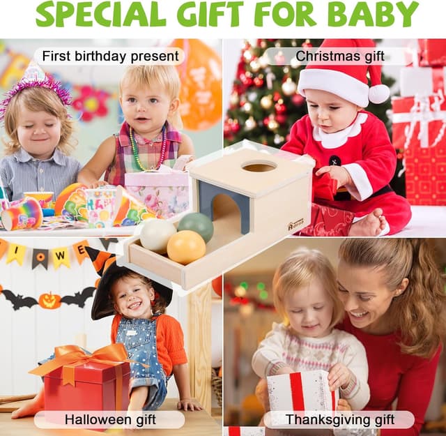 Thumbnail 6 de Adena Montessori Wooden Object Permanence Box for 6–12 Month Baby (3 Balls, Tray) — Morandi Color Learning Toy