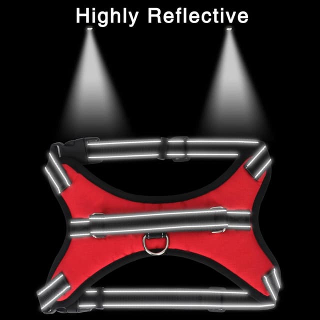 Detalle de FYY No Pull Dog Harness (L-Red) – Breathable Adjustable Reflective Vest with Handle