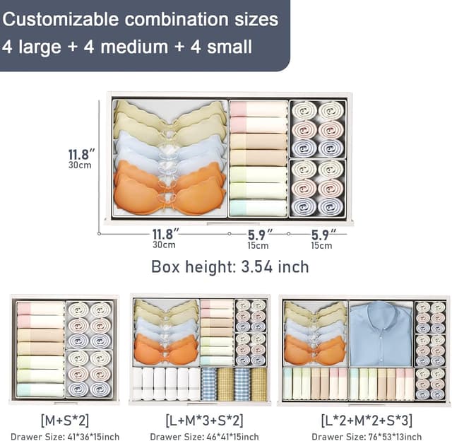 Detalle de Homsorout Kleiderschrank-Organizer im 12er-Set: faltbare Schubladenboxen für Kleidung, Socken & BHs (Grau)