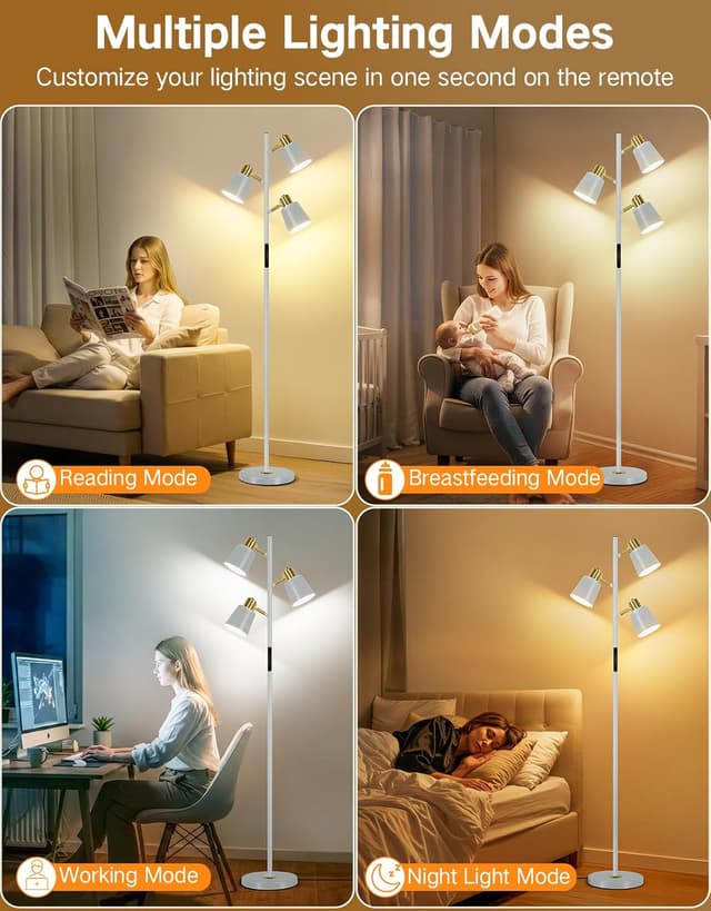 Detalle 2 de OUTON Lampada da Terra LED dimmerabile con telecomando e controllo touch, 36W grigio