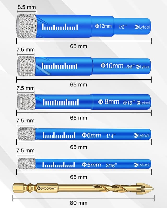 Detalle 2 de Lytool Fliesenbohrer Diamantbohrer Set 5tlg 5–12 mm