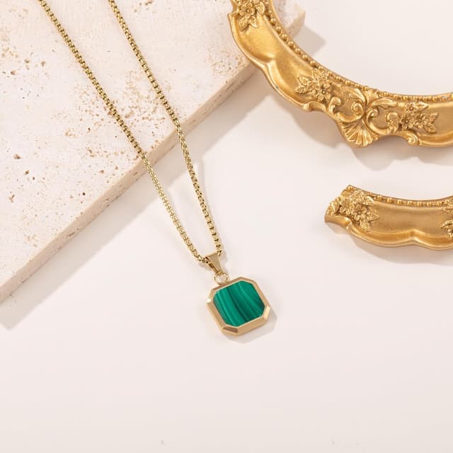 Thumbnail 6 de TUNGSTORY Edelstahl vergoldete Halskette mit schwarzem Onyx – 45 + 6 cm mit Anhängern, minimalistisch modern