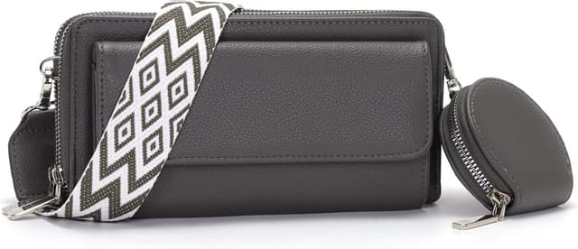 Detalle de Snmoec Umhängetasche mit Kartenfächern, Münzbörse und Handyfach (bis 6,9 Zoll) – dunkelgrau