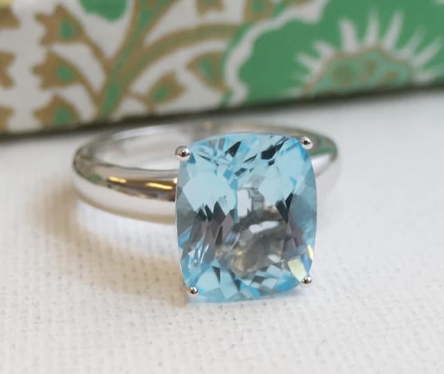 Thumbnail 6 de Kissenschliff Blautopas Ring aus massivem 925 Sterling Silber (10x12 mm, US 7 / Ø 17,3) – handgefertigte Geschenkidee