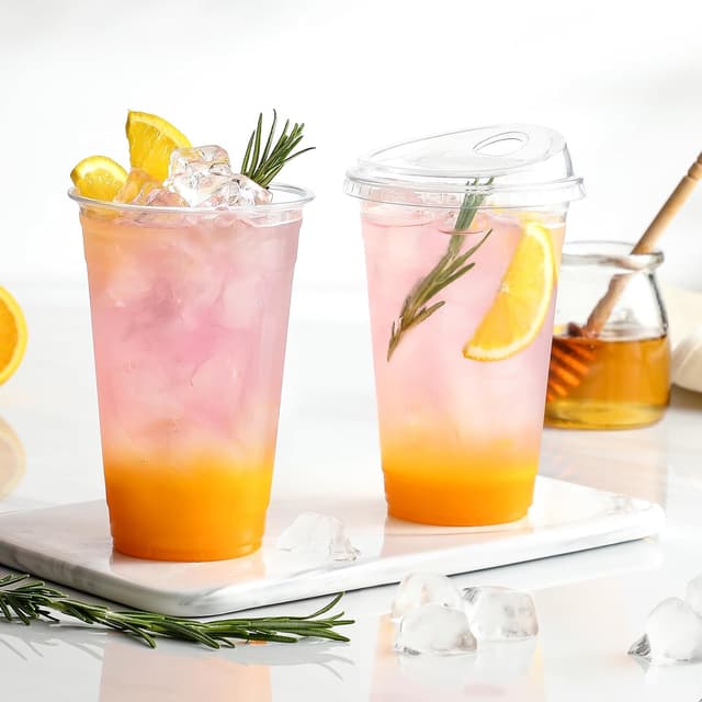 Detalle de AOZITA 100-Pack 16 oz Clear Plastic Cups with Strawless Sip Lids (BPA-Free)