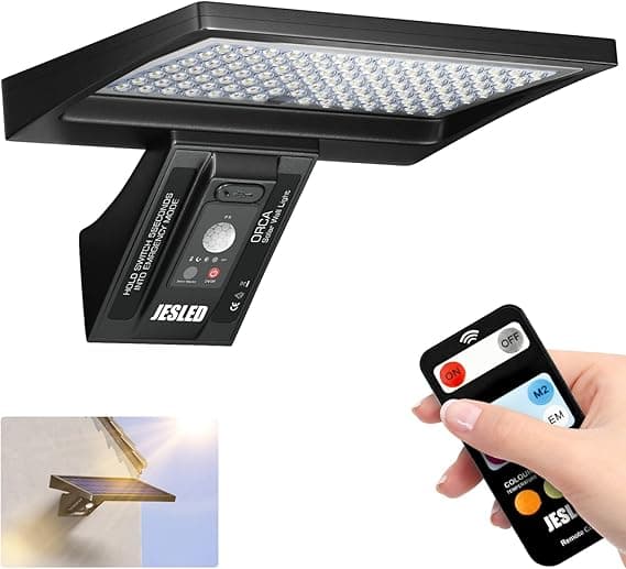 Detalle de JESLED Luz Solar Exterior Jardín 🌟 104LED, Control Remoto, IP65
