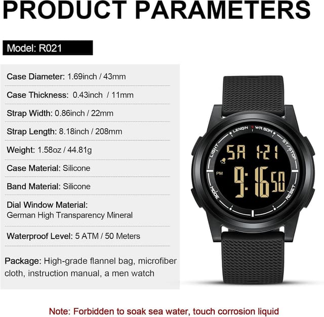 Detalle 2 de HANPOSH Herren Digitaluhr 9 mm mit Wecker