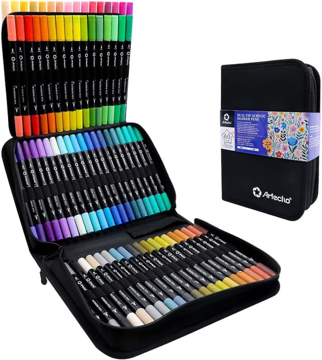 Thumbnail 6 de Artecho Acrylic Paint Markers (72 Colors) with Bag – Dual-Tip Water-Based Pens for Rock, Wood, Ceramic & More