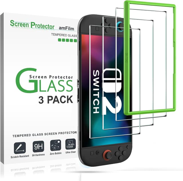 Detalle 2 de amFilm Displayschutzfolie Glas (3 Stück) für Nintendo Switch Lite (2019) – kratzfeste 9H-Schutzscheibe