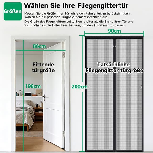 Detalle 2 de HOFUDON Fliegengitter Balkontür mit Magnetverschluss 90x200 cm – durchgehende Magnetleiste, ohne Bohren