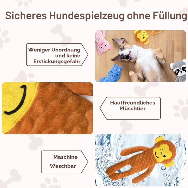 Detalle 2 de SHARLOVY Hundespielzeug ohne Füllung – quietschend und knisternd für große Hunde