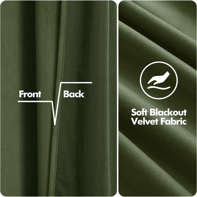 Detalle 2 de MIULEE 2er-Set Samtvorhänge blickdicht & verdunkelnd mit Stangendurchzug, 140 × 245 cm (B × H) Olivgrün