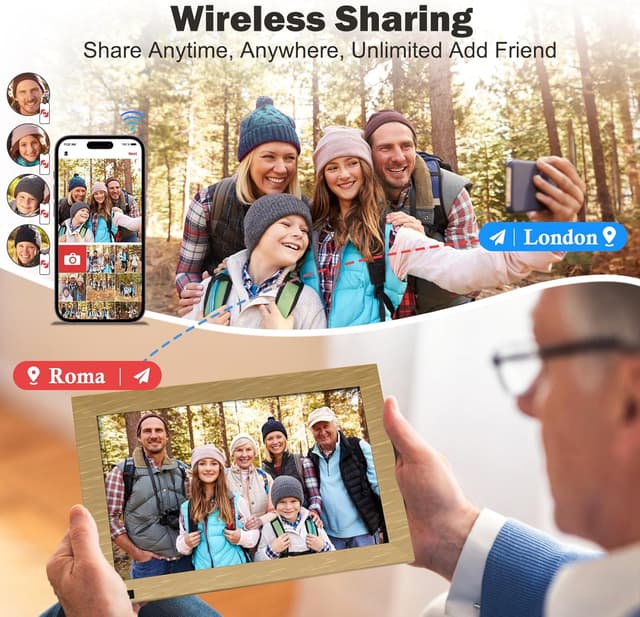 Detalle de AHOWAI 10.1-inch WiFi digital photo frame with 32GB memory, IPS touchscreen and auto-rotate