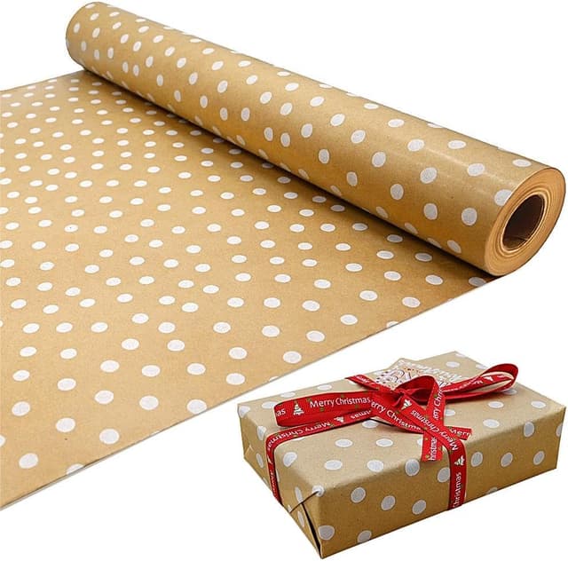 Thumbnail 6 de 15m Kraft White Star Wrapping Paper Roll