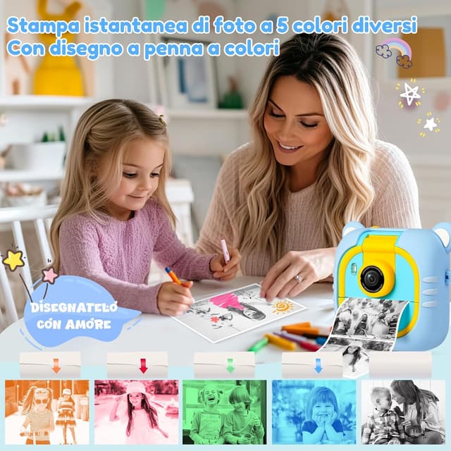 Detalle de ARNSSIEN Macchina Fotografica Bambini istantanea con 32GB, obiettivo 180° e 7 rotoli di carta