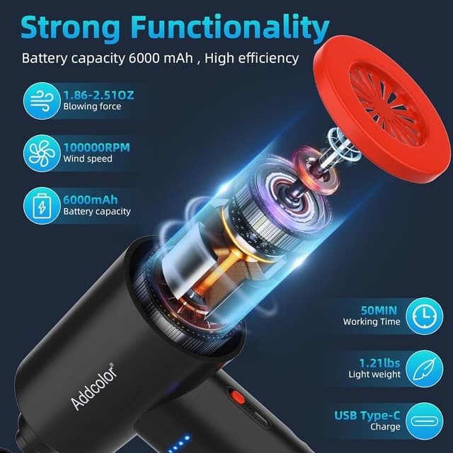 Detalle 2 de ADDCOLOR Elektrisches Staubgebläse 100000 U/min mit 6000mAh