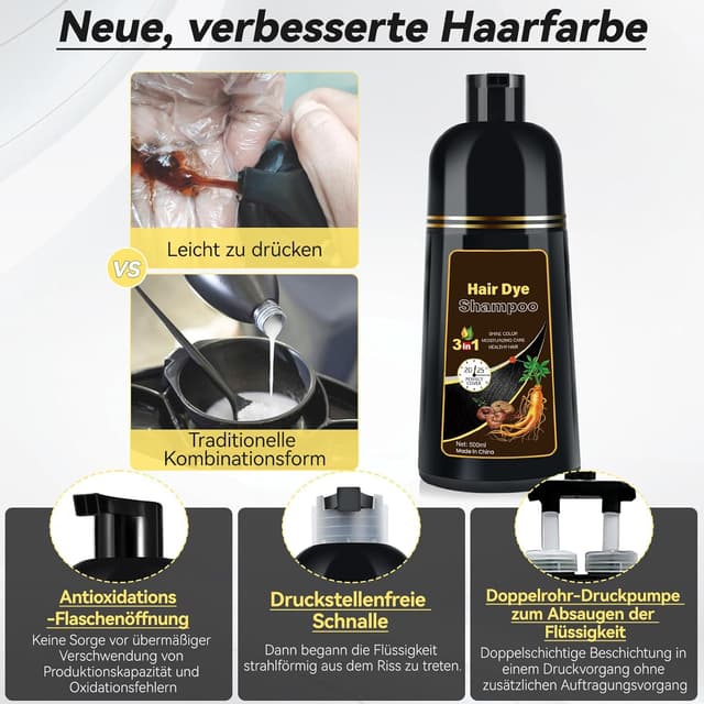 Detalle de Dunkelbraunes Haarfärbeshampoo 3 in 1 für graues Haar (500 ml) – für Männer & Frauen