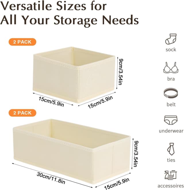 Detalle de DIMJ : organisateurs de tiroirs pliables (12 pièces) avec séparateurs en non-tissé, beige