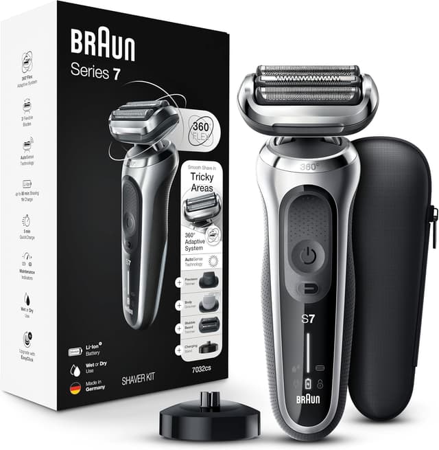 Detalle de Braun Series 7 7032cs Flex Electric Razor (Wet & Dry) with Beard Trimmer and Charging Stand