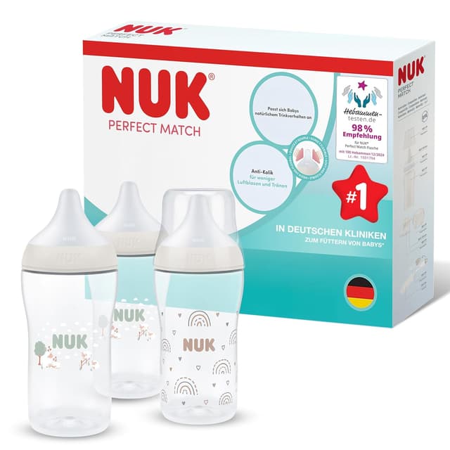 Detalle de NUK Perfect Match Babyflaschen (3+ Monate) 260 ml, Anti-Kolik – 3 Stück