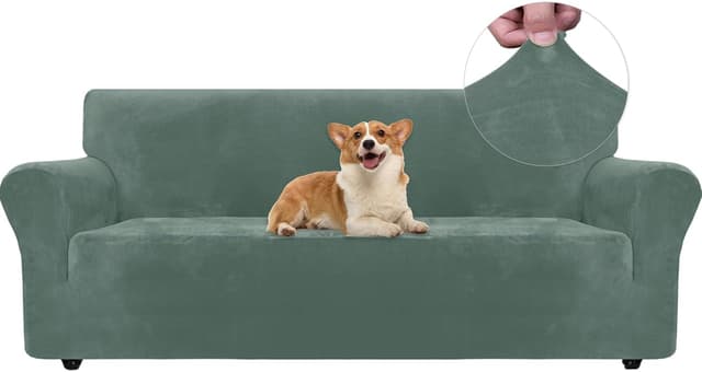 Detalle de Ystyle Copridivano in velluto per 3 posti con braccioli: copridivano universale antigraffio antiscivolo in verde chiaro