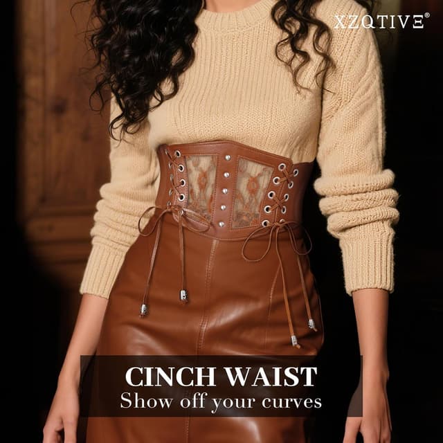 Detalle de XZQTIVE Women’s Corset Belt with Elastic Lace Waist Cinch for Costume & Casual Wear