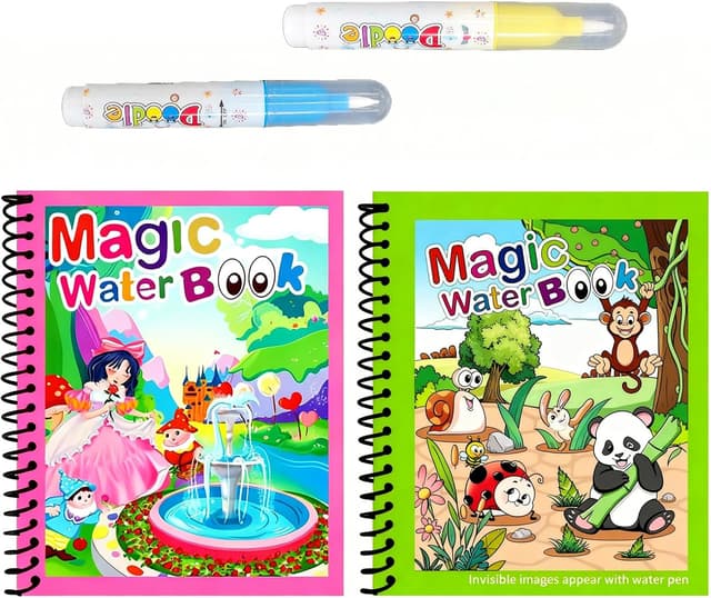 Detalle de Nurila 2er-Set Wassermalbücher für Kleinkinder (wiederverwendbar) mit 2 Wasserfarben, Prinzessin & Häschen, 19 × 15 cm