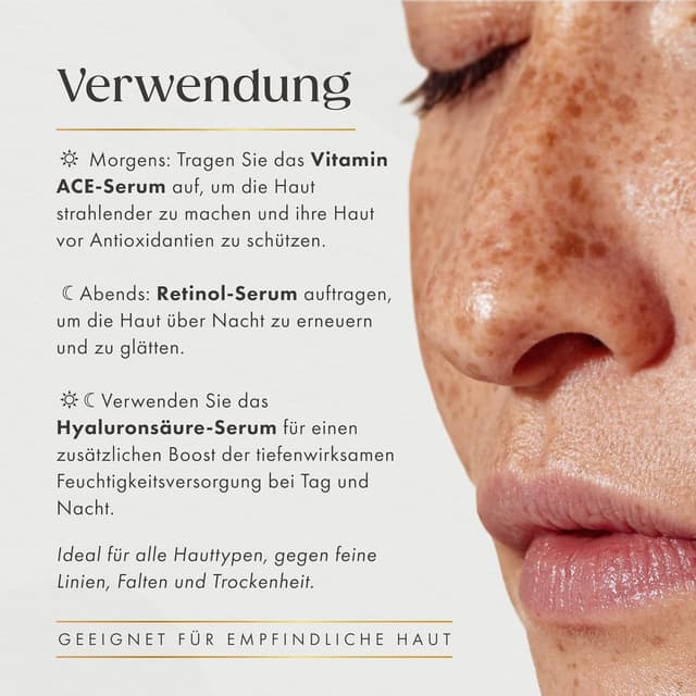 Detalle 2 de Satin Naturel luxuriöses Serum-Set für Frauen: 3×30 ml mit Retinol, Hyaluron & Vitamin C in Geschenkbox
