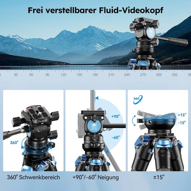 Detalle 2 de Sirui AM-223L+AT-10 Carbon Mini Video Stativ-Set mit Flüssigkopf