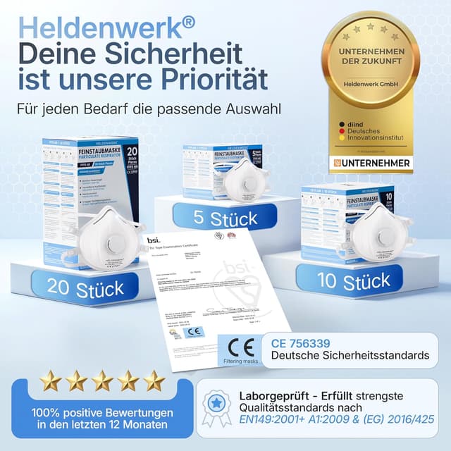 Thumbnail 5 de HELDENWERK FFP3 Maske mit Ventil – 5er Set