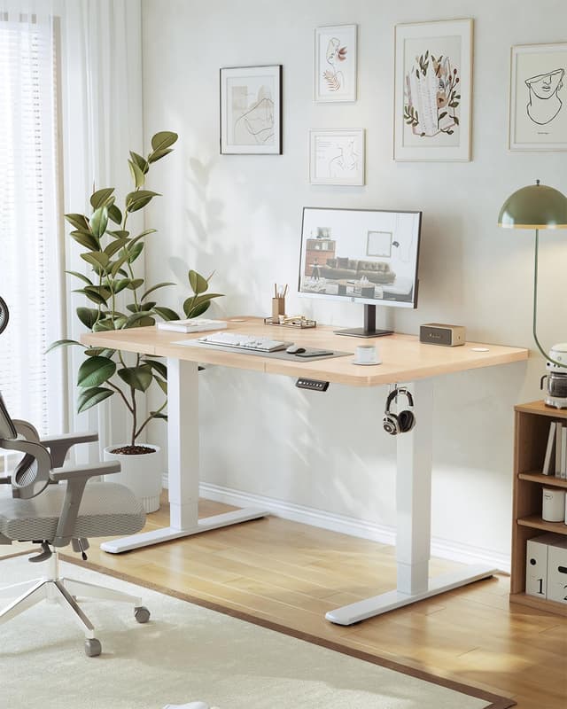 Detalle 2 de JUMMICO elektrisch höhenverstellbarer Schreibtisch mit USB-Ladeanschluss 120 x 60 cm (beige)