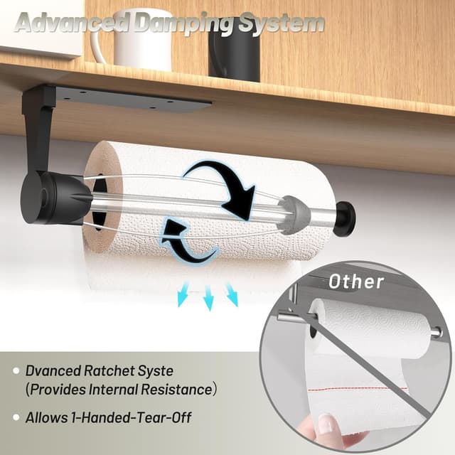 Detalle de VEHHE Küchenrollenhalter aus Edelstahl (silber) – einhändig bedienbar, ohne Bohren oder zum Montieren